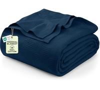 Utopia Bedding Navy 100% Cotton Blanket [King Size - 90x108 Inch] 350GSM Lightweight, Soft and Breathable Thermal Blanket for All Seasons