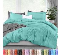 Utopia Bedding Set copripiumino queen size, 1 copripiumino con 2 federe, 3 pezzi, copripiumino con chiusura a cerniera, in microfibra spazzolata ultra morbida, 228 x 228 cm (queen size, blu spa)