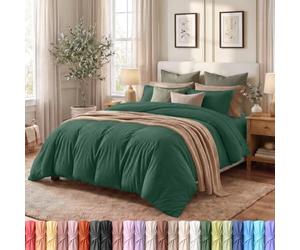 Utopia Bedding, Set copripiumino Queen Size, 1 copripiumino con 2 federe, 3 pezzi, copripiumino con chiusura a cerniera, morbida microfibra spazzolata, 228 x 228 cm, smeraldo