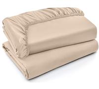Utopia Bedding Set di 2 Lenzuolo con Angoli Due Piazze Matrimoniale - Twin - Beige - Microfibra Spazzolata - Lenzuolo sotto con Angoli Elasticizzato