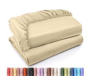 Utopia Bedding Set di 2 Lenzuolo con Angoli Due Piazze Matrimoniale - Twin - Beige - Microfibra Spazzolata - Lenzuolo sotto con Angoli Elasticizzato