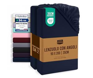 Utopia Bedding Set di 2 Lenzuolo con Angoli Una Piazza e Mezza Francese - 90x200cm - Blu Navy - Microfibra Spazzolata - Lenzuolo Sotto con Angoli Elasticizzato