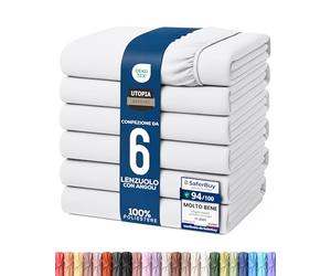 Utopia Bedding Set di 6 Lenzuolo con Angoli - 140x200cm - Bianco