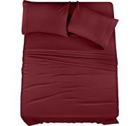 Utopia Bedding Set di lenzuola complete, 4 pezzi, in microfibra spazzolata, resistente al restringimento e allo scolorimento, facile da pulire (pieno, rosso bordeaux)