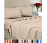 Utopia Bedding Set di lenzuola per letto king size, in microfibra spazzolata, morbide, include 1 lenzuolo con angoli, 1 piatto e 2 federe, con tasca profonda (beige)