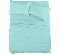 Utopia Bedding Set di lenzuola per letto matrimoniale, 4 pezzi, in microfibra spazzolata, resistente al restringimento e allo sbiadimento, facile da pulire (completo, blu spa)