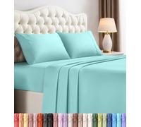 Utopia Bedding Set di lenzuola per letto matrimoniale, 4 pezzi, in microfibra spazzolata, resistente al restringimento e allo sbiadimento, facile da pulire (completo, blu spa)