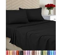 Utopia Bedding Set di lenzuola per letto matrimoniale, in microfibra spazzolata, morbide, per letto matrimoniale, include 1 lenzuolo con angoli, 1 piatto e 2 federe, con tasca profonda (nero)