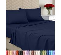 Utopia Bedding Set di lenzuola per letto matrimoniale, in microfibra spazzolata, morbide, per letto matrimoniale, include 1 lenzuolo con angoli, 1 piatto e 2 federe, con tasca profonda (blu navy)