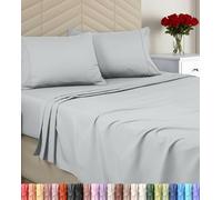 Utopia Bedding Set di lenzuola per letto matrimoniale in morbida microfibra spazzolata, include 1 lenzuolo con angoli, 1 lenzuolo piatto, 2 federe, tasca profonda (grigio chiaro)