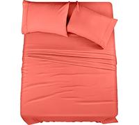 Utopia Bedding Set di lenzuola per letto queen size, in microfibra spazzolata, resistente al restringimento e allo sbiadimento, facile da pulire (queen size, corallo), 4 pezzi