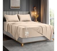Utopia Bedding Set di lenzuola per letto queen size, in morbida microfibra, lussuose lenzuola con tasche profonde, federe ricamate, lenzuolo con angoli laterali, lenzuolo con angoli (beige)