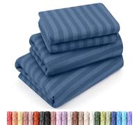 Utopia Bedding - Set di lenzuola per letto queen size, in morbida microfibra spazzolata, 4 pezzi, con tasca profonda 38,1 cm, facile da pulire, motivo a strisce, blu navy