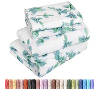 Utopia Bedding - Set di lenzuola per letto queen size, in morbida microfibra spazzolata, 4 pezzi, con tasca profonda 38,1 cm, facile da pulire, motivo foglie menta, verde