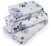 Utopia Bedding - Set di lenzuola per letto queen size, in morbida microfibra spazzolata, 4 pezzi, con tasca profonda 38,1 cm, facile da pulire, motivo rosa floreale, blu navy