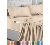 Utopia Bedding Set Lenzuola Letto 4 Pezzi, Beige, 135x190 cm | Lenzuolo con Angoli con tasca, Lenzuolo Piatto e 2 Federe Ricamate 50x75 - Una Piazza e Mezza - Microfibra di Poliestre