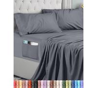 Utopia Bedding Set Lenzuola Letto 4 Pezzi, Grigio, 135x190 cm | Lenzuolo con Angoli con tasca, Lenzuolo Piatto e 2 Federe Ricamate 50x75 - Una Piazza e Mezza - Microfibra di Poliestre
