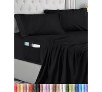 Utopia Bedding Set Lenzuola Letto 4 Pezzi, Nero, 180x200 cm | Lenzuolo con Angoli con tasca, Lenzuolo Piatto e 2 Federe Ricamate 50x75 - Matrimoniali - Microfibra di Poliestre