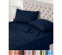 Utopia Bedding - Set Lenzuola Letto Matrimoniali 4 Pezzi 150x200 cm - Spazzolata Poliestre di Microfibra - Oeko-Tex Certificato - Lenzuolo con Angoli, Lenzuolo Piatto e 2 Federe 50x75, Blu Navy