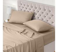 Utopia Bedding - Set Lenzuola Letto Una Piazza e Mezza 4 Pezzi 120x190 cm - Spazzolata Poliestre di Microfibra - Oeko-Tex Certificato - Lenzuolo con Angoli, Lenzuolo Piatto e 2 Federe 50x75, Beige