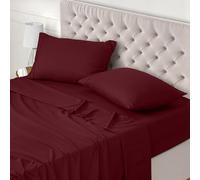 Utopia Bedding - Set Lenzuola Letto Una Piazza e Mezza 4 Pezzi 135x190 cm - Spazzolata Poliestre di Microfibra - Oeko-Tex Certificato - Lenzuolo con Angoli, Lenzuolo Piatto e 2 Federe 50x75, Bordeaux