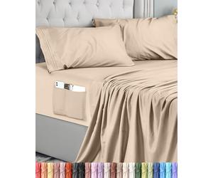 Utopia Bedding Set Lenzuola Matrimoniali 4 Pezzi 150x200 cm - Microfibra di Poliestere - Lenzuolo con Angoli con Tasche Portaoggetti, Lenzuolo Piatto e 2 Federe Ricamate, Beige