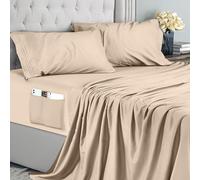 Utopia Bedding Set Lenzuola Matrimoniali 4 Pezzi 180x200 cm - Microfibra di Poliestere - Lenzuolo con Angoli con Tasche Portaoggetti, Lenzuolo Piatto e 2 Federe Ricamate, Beige