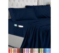 Utopia Bedding Set Lenzuola Matrimoniali 4 Pezzi 180x200 cm - Microfibra di Poliestere - Lenzuolo con Angoli con Tasche Portaoggetti, Lenzuolo Piatto e 2 Federe Ricamate, Blu Navy
