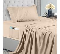 Utopia Bedding Set Lenzuola Singolo 3 Pezzi 90x190 cm - Microfibra di Poliestere - Lenzuolo con Angoli con Tasche Portaoggetti, Lenzuolo Piatto e 1 Federe Ricamate, Beige