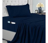 Utopia Bedding Set Lenzuola Singolo 3 Pezzi 90x190 cm - Microfibra di Poliestere - Lenzuolo con Angoli con Tasche Portaoggetti, Lenzuolo Piatto e 1 Federe Ricamate, Blu Navy