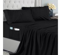 Utopia Bedding Set Lenzuola Una Piazza e Mezza 4 Pezzi 135x190 cm - Microfibra di Poliestere - Lenzuolo con Angoli con Tasche Portaoggetti, Lenzuolo Piatto e 2 Federe Ricamate, Nero