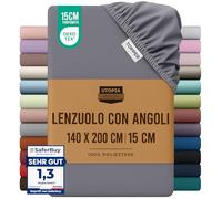 Utopia Bedding Topper Lenzuolo con Angoli Una Piazza e Mezza Francese - 140x200cm - 15cm - Grigio - Microfibra di Poliestere Spazzolato - Lenzuolo Sotto con Angoli Elasticizzato