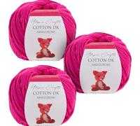 Utopia Crafts Amigurumi, filato di cotone DK per uncinetto e lavoro a maglia, 50% cotone, 50% misto acrilico, 3 confezioni da 50 g (rosa forte)