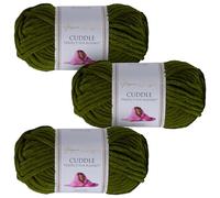 Utopia Crafts Cuddle - Filato morbido in ciniglia super grosso, per lavorare a maglia e uncinetto, 3 confezioni da 100 g (verde oliv