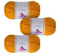 Utopia Crafts Cuddle - Filato morbido in ciniglia super grosso, per lavorare a maglia e uncinetto, 3 confezioni da 100 g (senape)