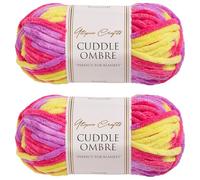 Utopia Crafts Cuddle Ombre - Filato morbido di ciniglia super grosso, per lavorare a maglia e uncinetto, 2 confezioni da 100 g (Candy Sunshine, 2 confezioni da 100 g)