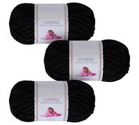 Utopia Crafts Cuddle Super Chunky Chenille Soft Yarn for Knitting and Crochet, 3x 100g - 60m (Black)