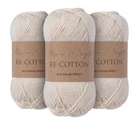 Utopia Crafts Re-Cotton Knitting Yarn, 3x 100g (Cream)