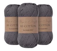 Utopia Crafts Re-Cotton Knitting Yarn, 3x 100g (Storm Grey)