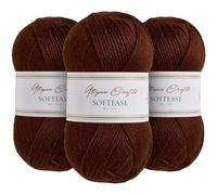 Utopia Crafts Softease - Filato per lavori a maglia e uncinetto, 3 pezzi, 100 g (marrone cacao)