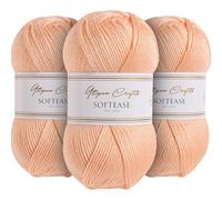 Utopia Crafts Softease - Filato per lavoro a maglia e uncinetto, 3 pezzi, 100 g (pesca morbida)
