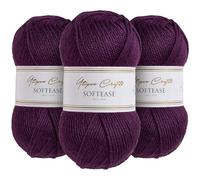 Utopia Crafts Softease - Filato per lavoro a maglia e uncinetto, 3 pezzi, 100 g (prugna vellut