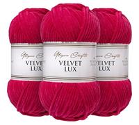 Utopia Crafts Velvet Lux Chenille 3×100g - Filato Morbidissimo per Uncinetto & Maglia, Coperte, Giocattoli, Amigurumi - Uncinetto 5,5mm, Morbido (Fucsia Reale)