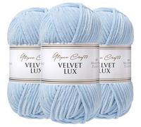 Utopia Crafts Velvet Lux Chenille 3×100g - Filato Morbidissimo per Uncinetto & Maglia, Coperte, Giocattoli, Amigurumi - Uncinetto 5,5mm, Morbido (Blu Cipria)