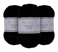 Utopia Crafts Velvet Lux Chenille 3×100g - Filato Morbidissimo per Uncinetto & Maglia, Coperte, Giocattoli, Amigurumi - Uncinetto 5,5mm, Morbido (Nero)