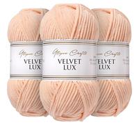 Utopia Crafts Velvet Lux Chenille Super Soft Chunky Yarn for Knitting and Crochet 3x 100g (Apricot Bloom)