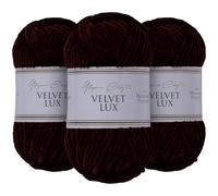 Utopia Crafts Velvet Lux Chenille Super Soft Chunky Yarn for Knitting and Crochet 3x 100g (Dark Brown)