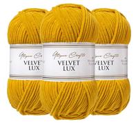 Utopia Crafts Velvet Lux Chenille Super Soft Chunky Yarn for Knitting and Crochet 3x 100g (Mustard Yellow)
