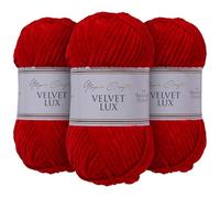 Utopia Crafts Velvet Lux Chenille Super Soft Chunky Yarn for Knitting and Crochet 3x 100g (Red)
