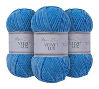 Utopia Crafts Velvet Lux Chenille Super Soft Chunky Yarn for Knitting and Crochet 3x 100g (Sky Blue)